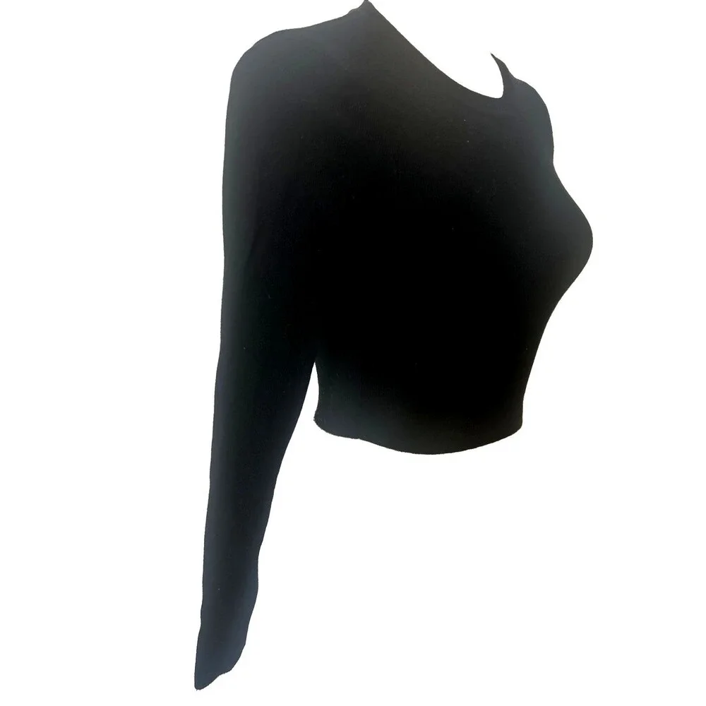 Zara Womens Size M Black Cropped Fitted Slim Long-Sleeve Pullover Knit Top